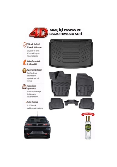 Seat İbiza 2004 Model Araca Özel Kokusuz Paspas Takımı + Bagaj Havuzu
