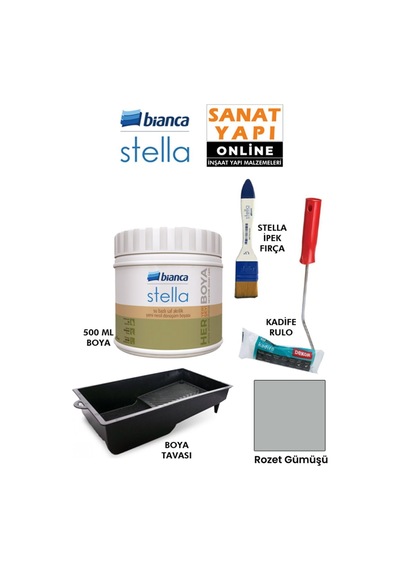 Stella Boya 4 Parçalı Set 500 Ml Boya - Boya Tavası- Stella İpek Fırça - Kadife Rulo Diğer