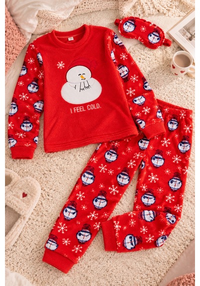 Free Beka Yılbaşı Desenli Kalın Sıcak Tutan Kumaş Kadın Pijama Takımı Ve Göz Bnadı Kırmızı Free Beka Yılbaşı Desenli Kalın Sıcak Tutan Kumaş Kadın Pijama Takımı Ve Göz Bnadı Kırmızı