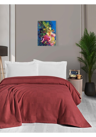 Mulberry Waflle Desenli Pike Battaniye %100 Pamuk Kalın İplik Yumuşak Çift Kişilik 220 x 240 Kırmızı