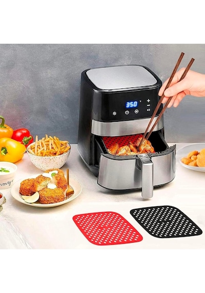 Buffer Renkli Isıya Dayanıklı Yıkanılabilir Silikon Fırın Ve Airfryer Kare Model Pişirme Matı 21,5 Cm Kırm