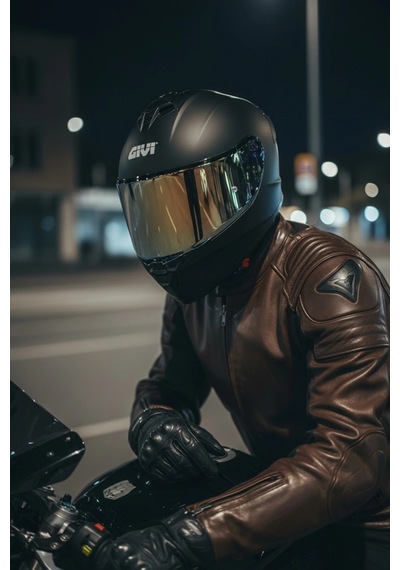 Gıvı 50.x Mat Siyah  1 Renkli 1 Şeffaf Vizörlü Motosiklet Kask Gold Vizör + Şeffaf