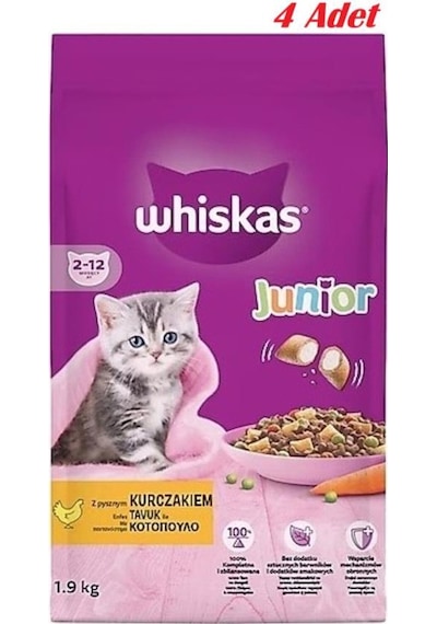 Whiskas Junior Tavuklu Yavru Kuru Kedi Maması 1.9 Kg 4 Adet