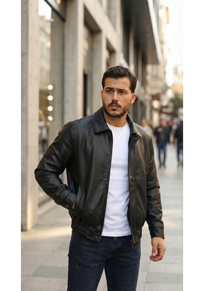 Butik İstanbul Erkek Astarlı Deri Ceket Siyah