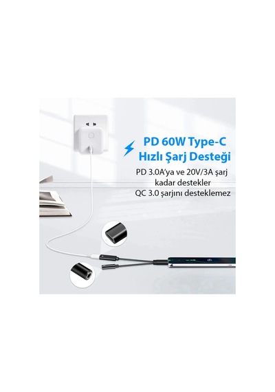 Ally Apple Uyumlu iPhone 15 İçin Type-c Şarj + 3.5mm Kulaklık 2in1 Çevirici Adaptör- 5775 - Karbul8927-1 Siyah
