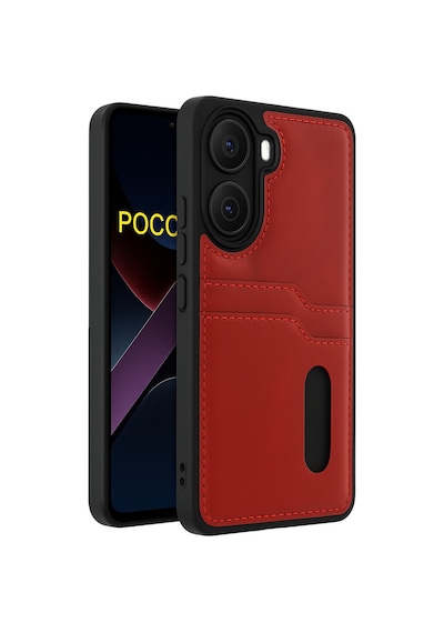 Poco X7 Pro Kılıf Sara Kartvizitli Deri Kılıf - Kırmızı Bz8683140846985