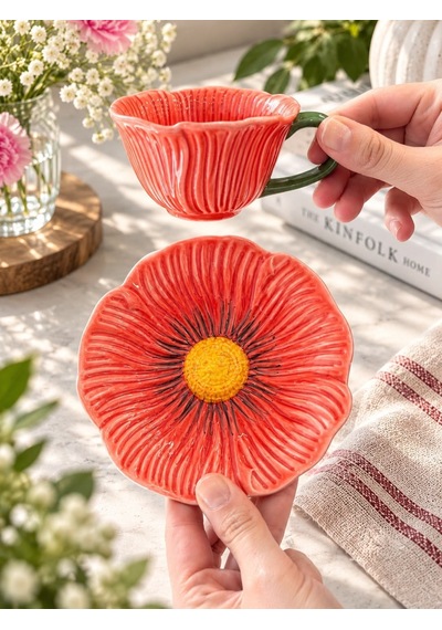 2 Kişilik Petal Orange Kahve Fincanı Seti-7617 Çok Renkli