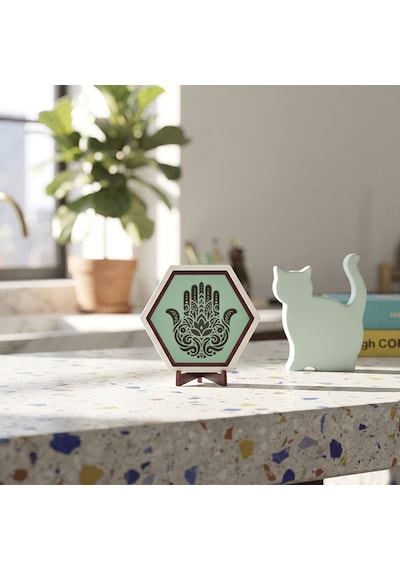Fatima'nın Eli Temalı Dekoratif Masaüstü Süsü, Ev Ve Ofisler İçin Özgün, Butik Ve Şık Bir Tamamlayıcı 10x10 Cm, Açık Yeşil
