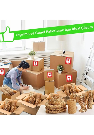 Kraft Petek Ambalaj Ve Paketleme Kağıdı 38cmx50m Ve 20 Adet Kırılır Etiketi & 100m Jüt İp Seti