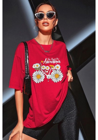 Uyguntarz Adventures Baskılı Tasarım Tshirt Kırmızı