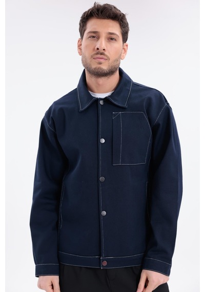 Erkek Dikiş Detaylı Oversize Gabardin Ceket - Mont-392 Lacivert