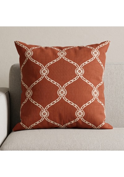 4'lü Kiremit Haki Kuşlu Botanik Desenli Dekoratif Kırlent Kılıfı Seti - Çift Taraflı 43x43 Cm Kiremit Kırmızısı