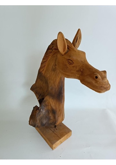 Dekoratif El Oyması Ahşap At Kafası 52x43x24cm (Teak Ağac-3)