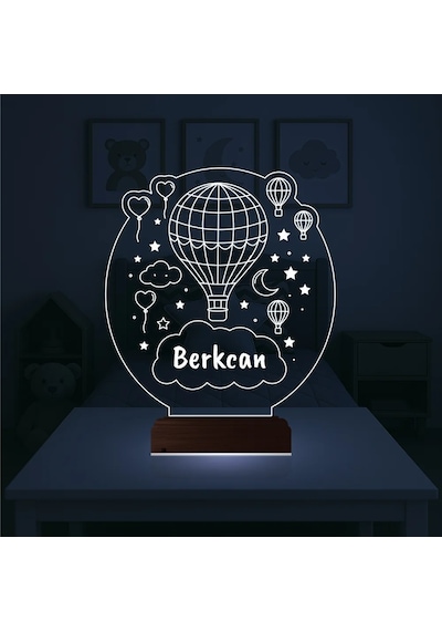 Luvivia Çocuk Odası Hediye Balon Kalp Kişiye Özel 3d Lamba - Masa Gece Lambası Şeffaf