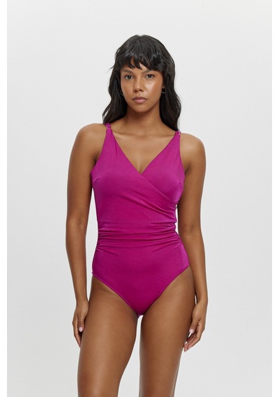 Louren M12033 V Yaka Kruvaze Mayo Fuşya