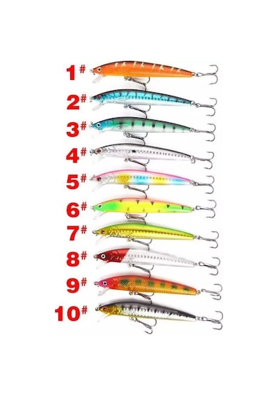 10 Adet 10cm 9gr Minnow Olta Yem Seti Rapala 1m Derinlik 10 Renk Karbon Çelik İğne