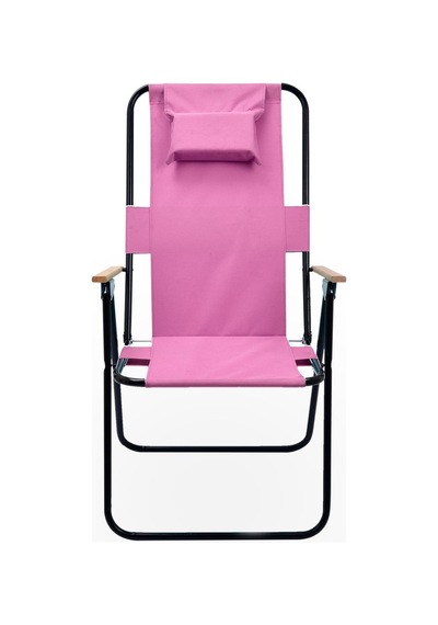 Exent Yastıklı Yüksek Sırtlı Katlanır Büyük Boy Kamp Piknik Sandalyesi, Ağaç Kollu-pembe Pembe
