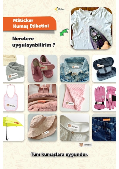 Kıyafet Etiketi - Okul Kıyafetlerine Kişiye Özel 30 Saniyede Kolay Uygulama Yıkamaya Dayanıklı İş Mk Beyaz