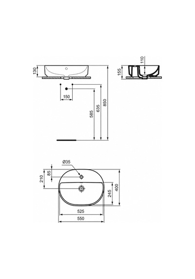 Ideal İ.life O Tezgah Üstü Oval Lavabo 55 Cm White Beyaz