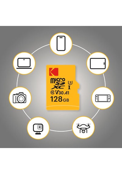 Smartree Kodak Mikro Sd Kart, 128 Gb, Uhs-ı U3 V30 A1 Microsdhc/xc Mikro Sd Hafıza Kartı 95 Mb/s'ye Kadar Okuma Hızı Yazma Hızı Maks. 85 Mb/s Ek Bellek Multimedya Cihazları
