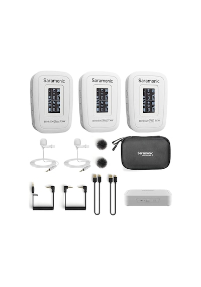 Blink 500 Pro B2 Beyaz Tx + Tx + Rx 2.4 Ghz Mikro Kablosuz Çift Lav Sistemi W/kamera Monte Edilebilir Çift Rec, Mono/stereo Ve Hp Çıkış Cams & Mbl Kar Beyaz