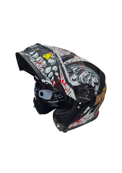 Çene Açılır Kask Ls5 Mat Siyah Beyaz Grafikli L-4592