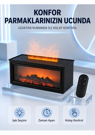 Düşük Sesli Şömine Görünümlü Uzaktan Kumandalı Renkli Led Işıklı Difüzör
