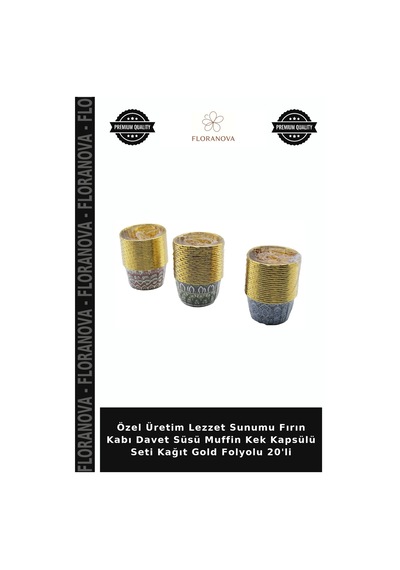 Özel Üretim Lezzet Sunumu Fırın Kabı Davet Süsü Muffin Kek Kapsülü Seti Kağıt Gold Folyolu 20'li