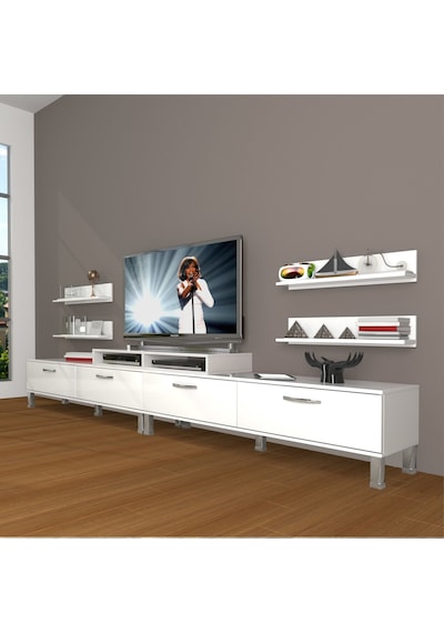 Decoraktiv Ekoflex 360r Slm Krom Ayaklı Tv Ünitesi Tv Sehpası Beyaz