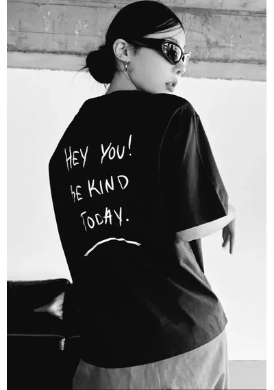 Suma Unisex Oversize T-shirt - Siyah Baskılı