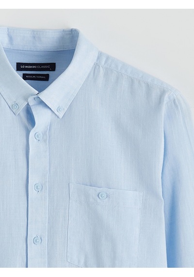 Lcwaıkıkı Classic Mavi Regular Fit Keten Karışımlı Erkek Gömlek