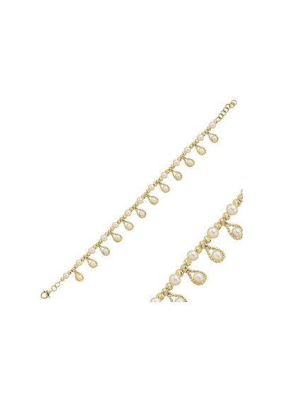 5,5 Mm Dorikalı Sallantılı Doğal İnci Bileklik Gold Sarı Altın