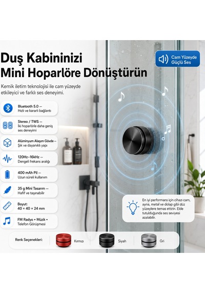 Kablosuz Kemik Ses Hoparlör Siyah 5.0 Bluetooth Yapışkanlı İletim Özellikli Dahili Stereo Fm Taşınabilir - Gri