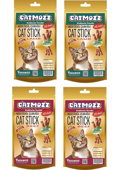 Catmozz Kuzu Etli + Kedi Otlu Biftekli Yetişkin Kedi Ödül Çubuğu 4 x 10'lu