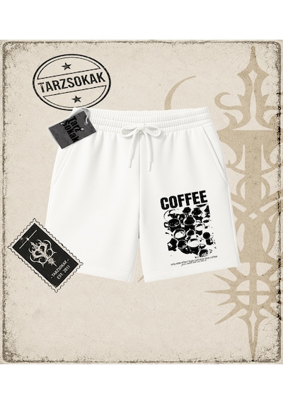 Tarzsokak Gotik & Grunge Streetwear Coffe Dream Unisex Şort Beyaz