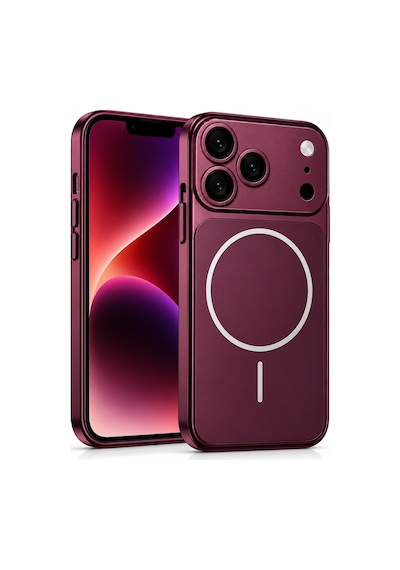 İphone 16 Pro Max İçin İphone 18 Pro Max Görünümlü Uyumlu Kılıf Kablosuz Şarj Destekli Kamera Lens Korumalı Şık Metal Görünümlü Dayanıklı Arka Kapak Tasarımı H0x2 Burgonya
