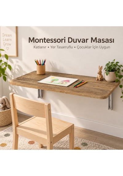 Montessori Masa 90x50 Cm Katlanabilir Duvar Masası Çocuk Çalışma Ve Aktivite Masası Ceviz Renk Sunta Tabla Montessori Masa 90x50 Cm Katlanabilir Duvar Masası Çocuk Çalışma Ve Aktivite Masası Ceviz Renk Sunta Tabla