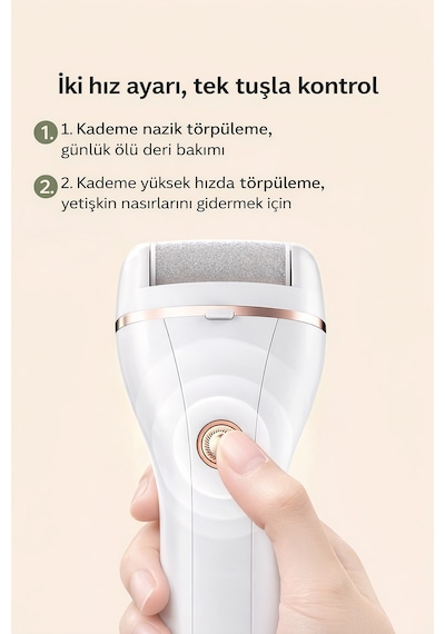 Exenar - Beyaz - Şarjlı Nasır Törpü Makinesi Ayak Bakım Topuk Nasır Törpüsü Nasır Temizleme 2 Kademeli 500mah Şarjlı