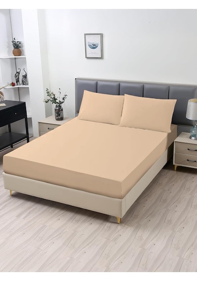 Lexroo Ranforce Akfil Bej Lastikli Çarşaf Yastık Kılıflı Tek Çift Kişilik Battal Boy Fitted Çarşaf