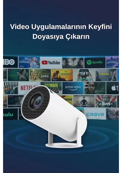 Wearfitpro HY300 720P Android Wireless Bluetooth Destekli 180 Derece Dönebilen Projeksiyon Cihazı Beyaz