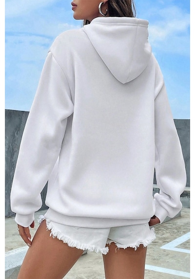 Uyguntarz Holiday Baskılı Unisex Oversize Sweatshirt beyaz