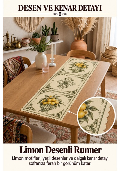 Vivanni Home Yıkanabilir Dikdörtgen Runner Günlük Kullanıma Uygun, Pratik Ve Uzun Ömürlü Limon Beyaz