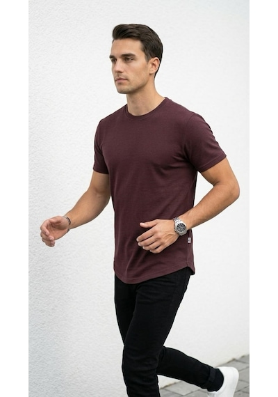 Plus Scorpion Erkek Slim Fit Basic Tişört Esnek, Terletmeyen Pike Dokulu Kumaş Kahverengi
