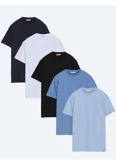 Kip Çok Renkli 5li Düz %100 Pamuk T-shirt