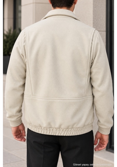 Polo State Erkek Regular Fit Kaşe Dokulu Düğmeli Ceket - Ekru