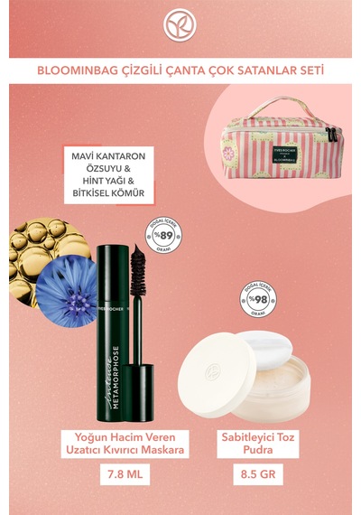 Yves Rocher Bloominbag Çizgili Çanta Seti- Toz Pudra 8.5 G & Maskara 7.8 Ml
