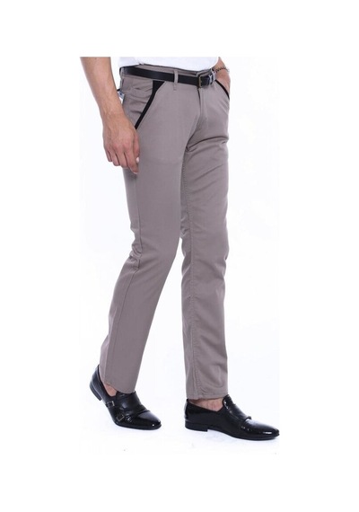 Garnili Cepli Desensiz Slim Fit Bej Erkek Pantolon - Wessi Siyah
