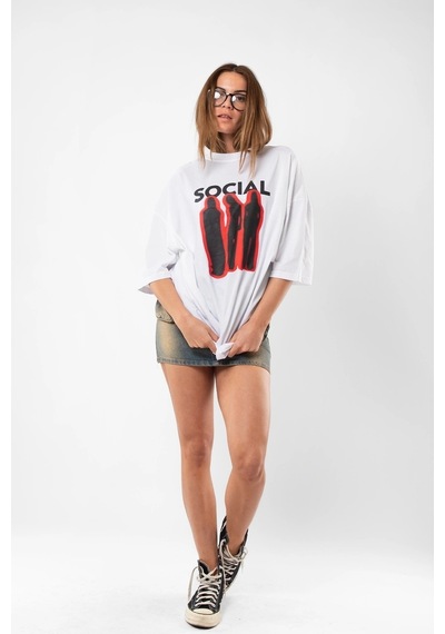 Startmore Social Baskılı Beyaz Unisex Oversize Beyaz