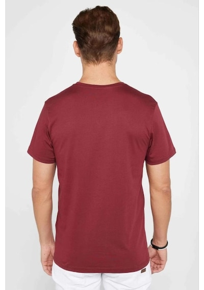 Erkek Düz Bisiklet Yaka Tişört Kısa Kol Yazlık T-shirt - Bordo