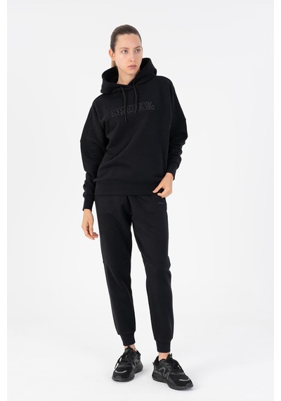 Maraton Oversize Kadın Kapüşonlu Siyah- Sweatshirt Siyah-